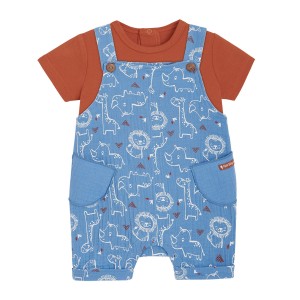 Salopette en gaze de coton et t-shirt bébé garçon Little Safari