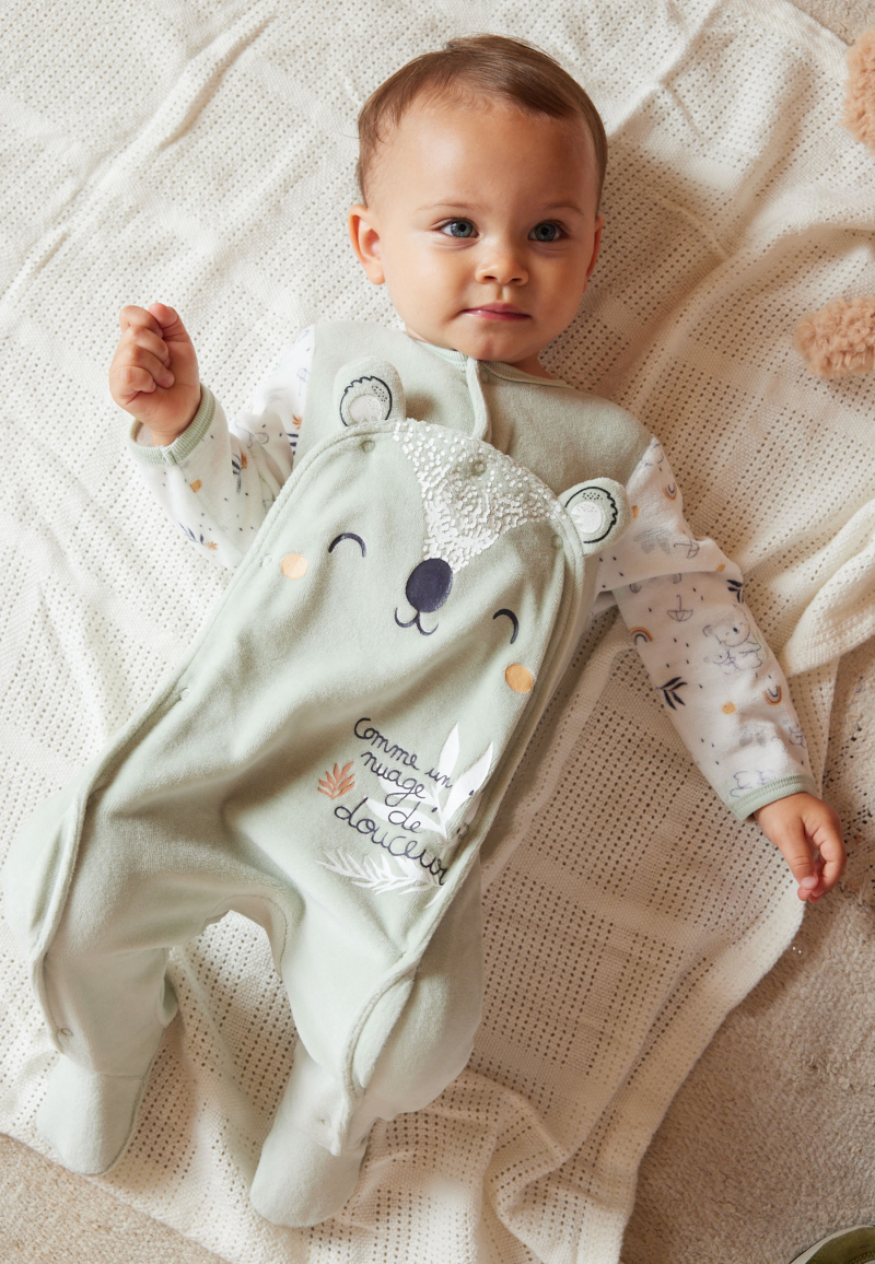 Pyjama bébé mixte en velours ouverture pont Nuage