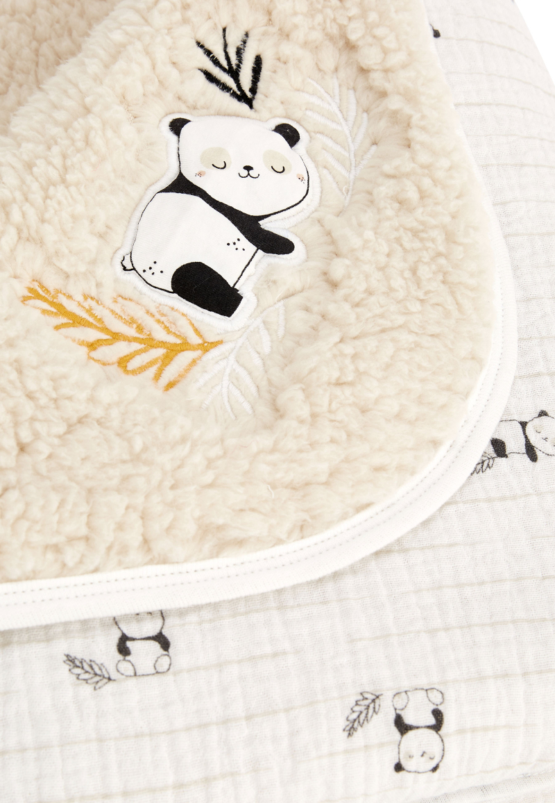 Couverture bébé plaid bébé toute douce tissus d'haute qualité coton et  minky noir et écru adorables Pandas cadeau naissance -  France