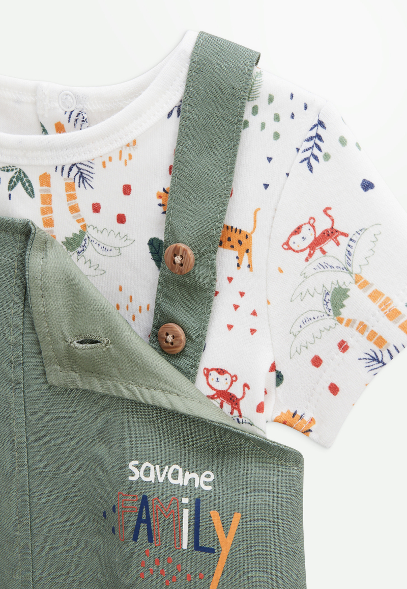 Salopette en lin et t-shirt bébé garçon Savane Family zoom