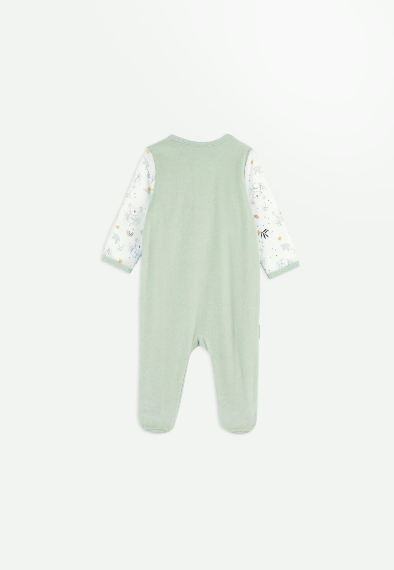 Pyjama bébé garçon en velours ouverture pont - ivoire imprimé, Bébé