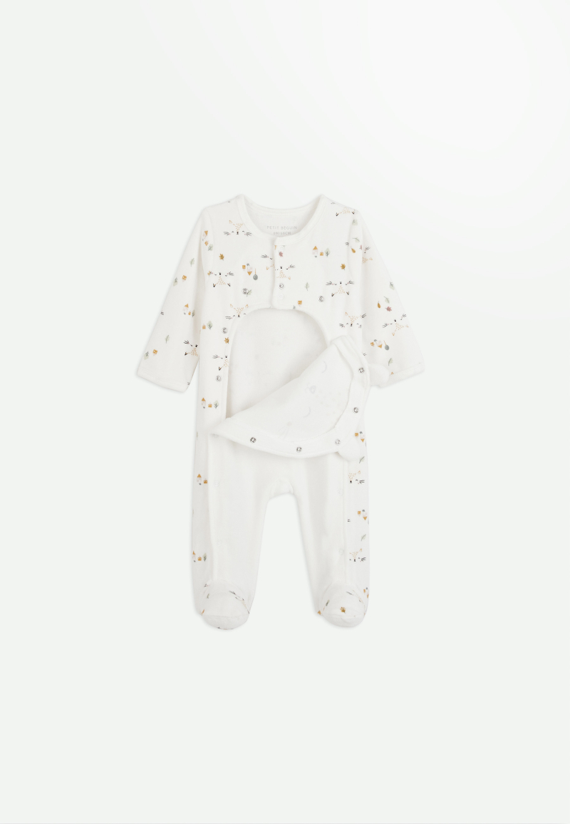 Pyjama bébé mixte en velours ouverture pont Bisous ouvert