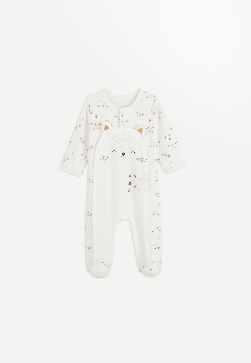 Petit Béguin - Pyjama bébé en Velours Ouverture Pont Bisous