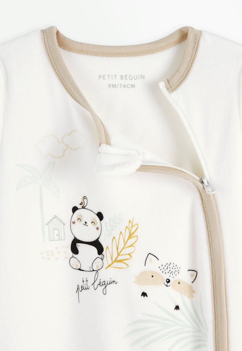 Pyjama bébé en velours ouverture zippée Mini Panda