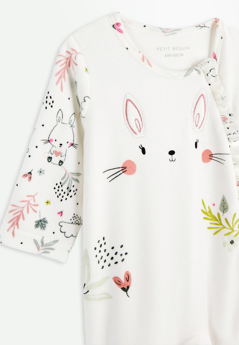 Pyjama bébé en velours ouverture zippée Happy Bunny zoom