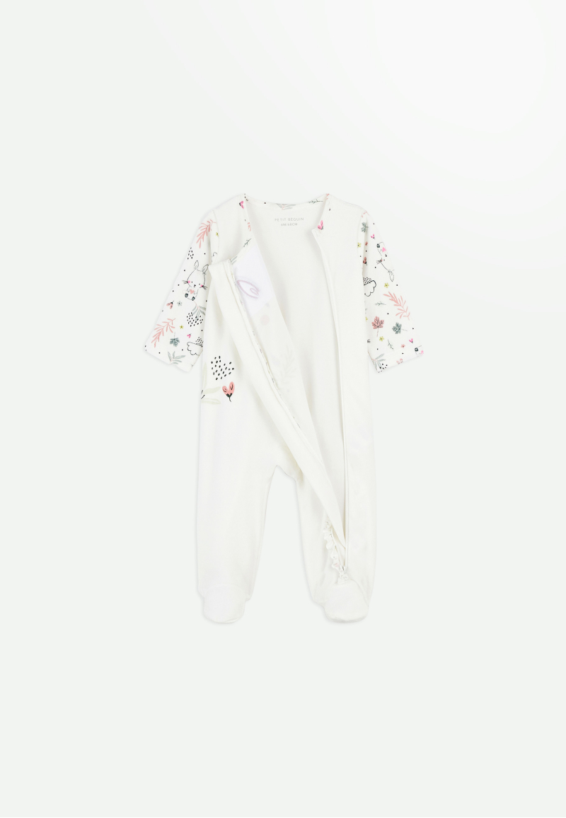 Pyjama bébé en velours ouverture zippée Happy Bunny ouvert
