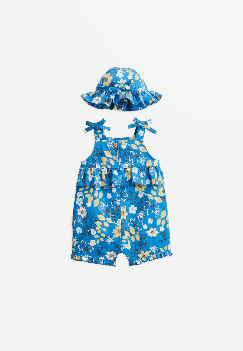 Barboteuse bébé + chapeau en popeline Flora