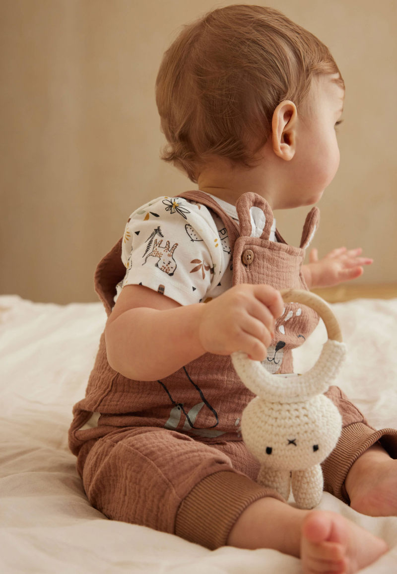 Ensemble salopette bébé en gaze de coton et t-shirt Yao