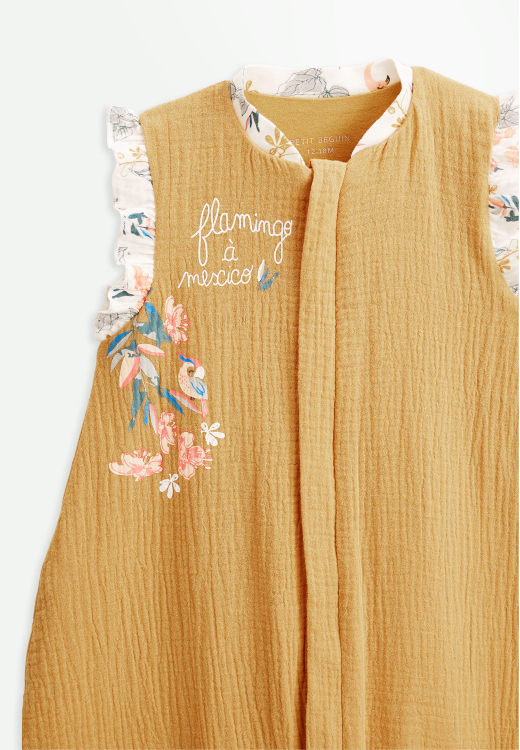 Turbulette d'été en gaze de coton avec pieds retroussables Flamingo