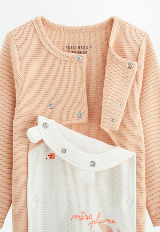 Pyjama bébé en coton nid d'abeille ouverture pont Miss Plume