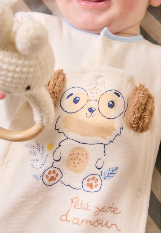 Pyjama bébé en velours ouverture pont Zeste d'amour