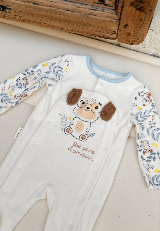 Pyjama bébé en velours ouverture pont Zeste d'amour