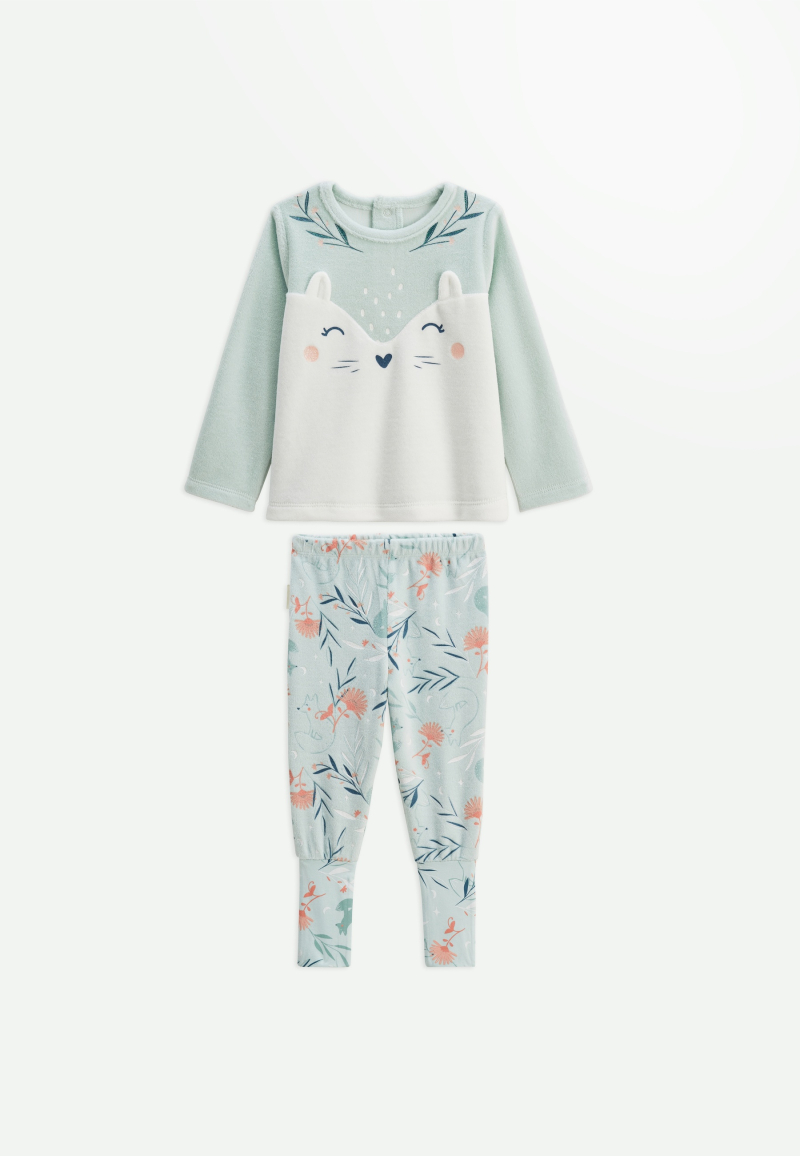 Pyjama enfant 2 pièces en velours à pieds retroussables Dina