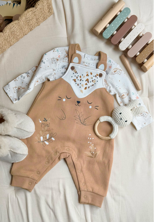 Ensemble salopette bébé en molleton et t-shirt Mini Loutre