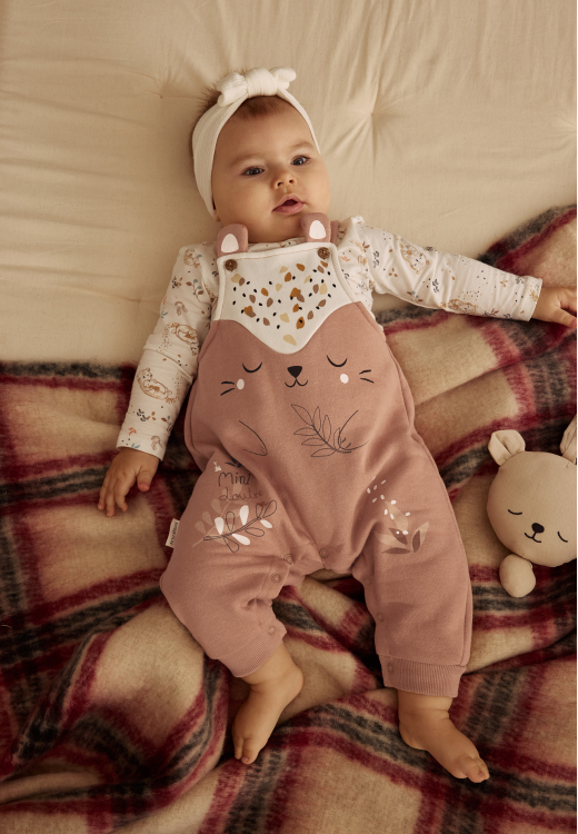 Ensemble salopette bébé en molleton et t-shirt Mini Loutre