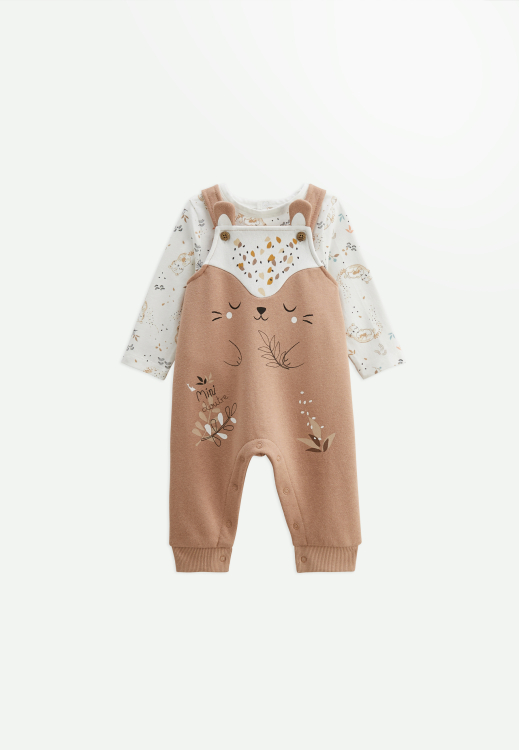 Ensemble salopette bébé en molleton et t-shirt Mini Loutre