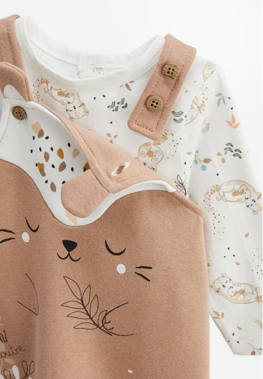 Ensemble salopette bébé en molleton et t-shirt Mini Loutre