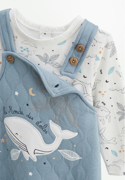 Ensemble salopette bébé en coton matelassé et t-shirt Petite Balade
