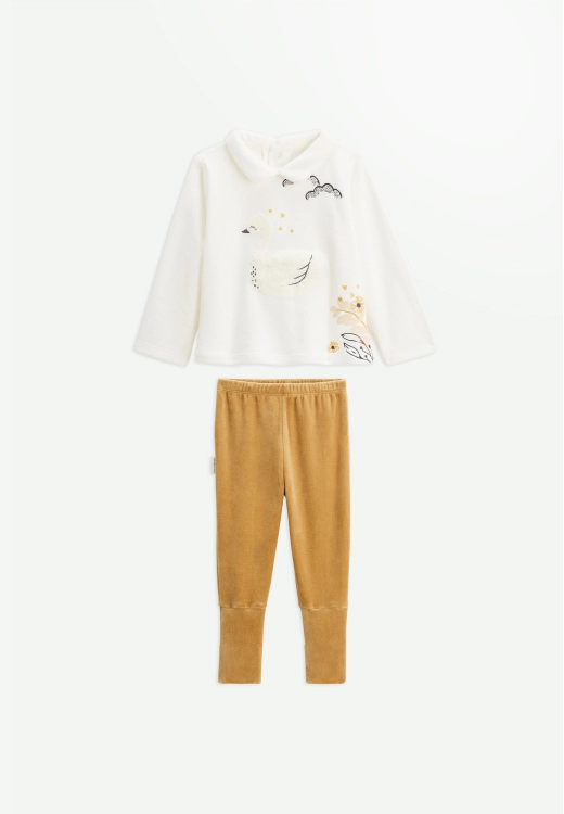 Pyjama enfant 2 pièces en velours à pieds retroussables Swan