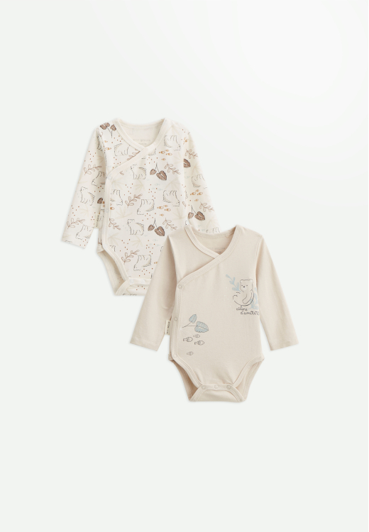 Lot de 2 bodies bébé manches longues ouverture croisée Câlins