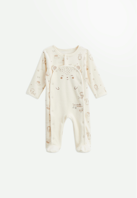 Pyjama bébé en velours ouverture pont Envolée de bisous