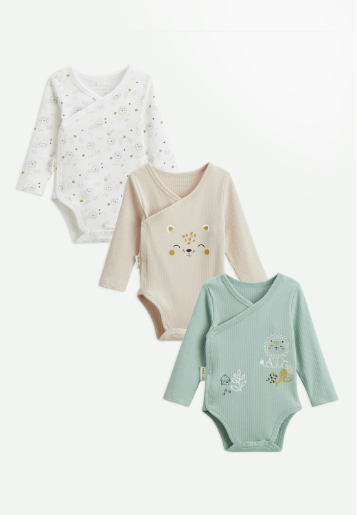 Lot de 2 bodies bébé côtelé manches longues ouverture croisée Kenya