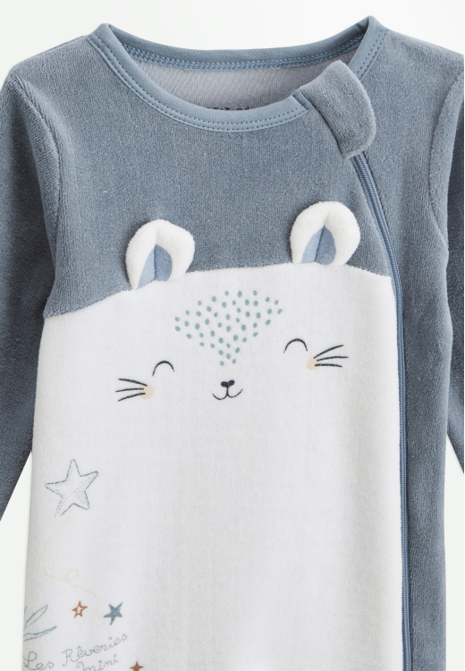 Pyjama bébé en velours ouverture zippée Rêverie