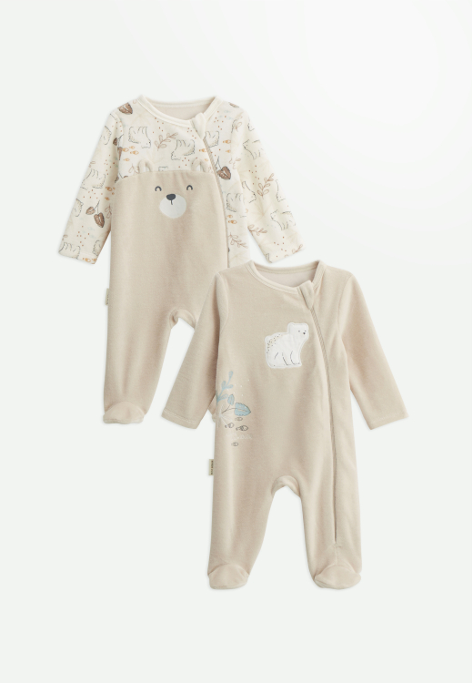 Lot de 2 pyjamas bébé en velours ouverture zippée Câlins