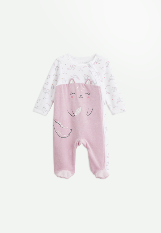 Pyjama bébé en velours ouverture zippée Miss Chatchatchat