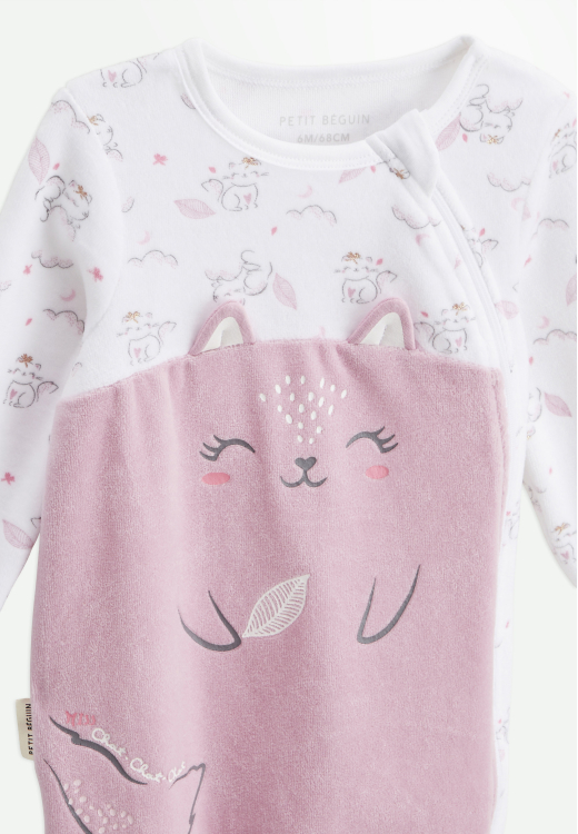 Pyjama bébé en velours ouverture zippée Miss Chatchatchat
