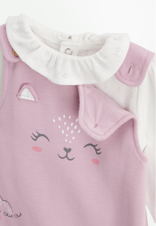 Ensemble salopette bébé en molleton et t-shirt Miss Chatchatchat