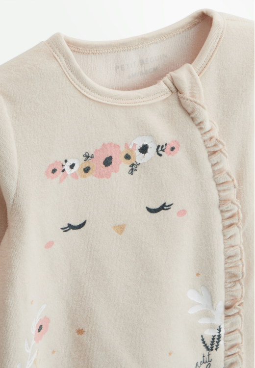 Lot de 2 pyjamas bébé en velours ouverture zippée Perle