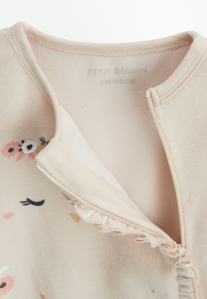 Lot de 2 pyjamas bébé en velours ouverture zippée Perle