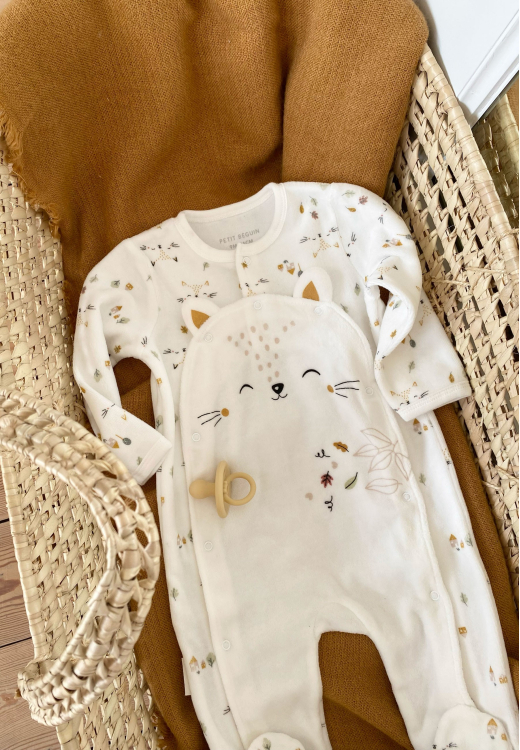 Pyjama bébé mixte en velours ouverture pont Bisous nature morte