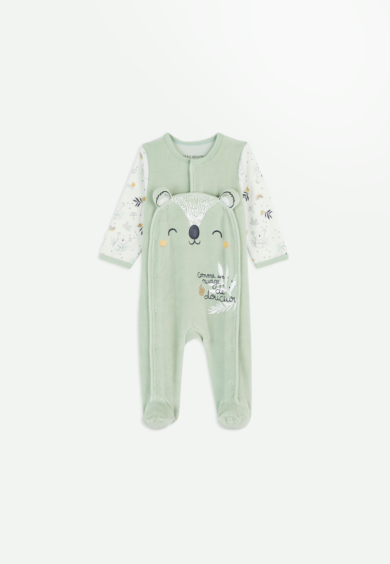 Pyjama bébé en velours ouverture pont Nuage