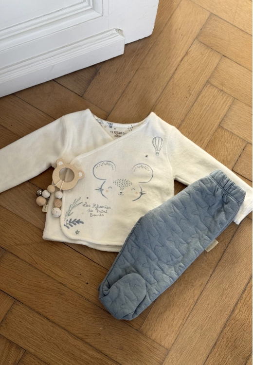 Ensemble bébé gilet en velours et pantalon en coton matelassé Rêverie